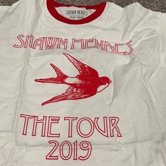 Shawn Mendes The Tour 2019 Mens Graphic T-Shirt White Red Ringer Neck Cotton - Picture 3 of 5